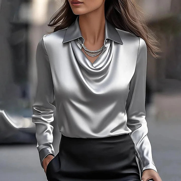 Irys | Elegancka satynowa bluzka z dekoltem w serek