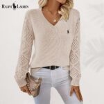 Ꮢalph Lauren | Elegancki Sweter V-Neck z Dzianiny