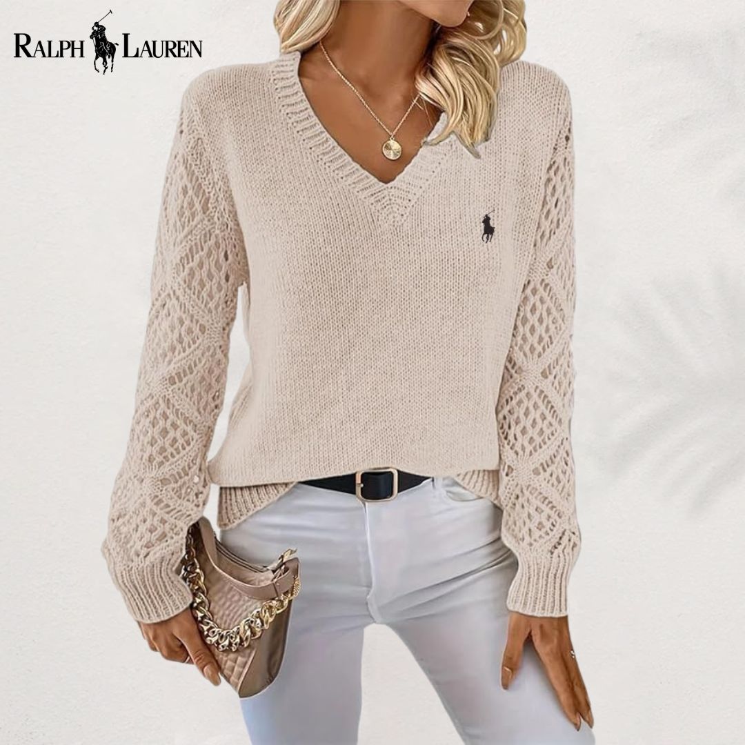 Ꮢalph Lauren | Elegancki Sweter V-Neck z Dzianiny