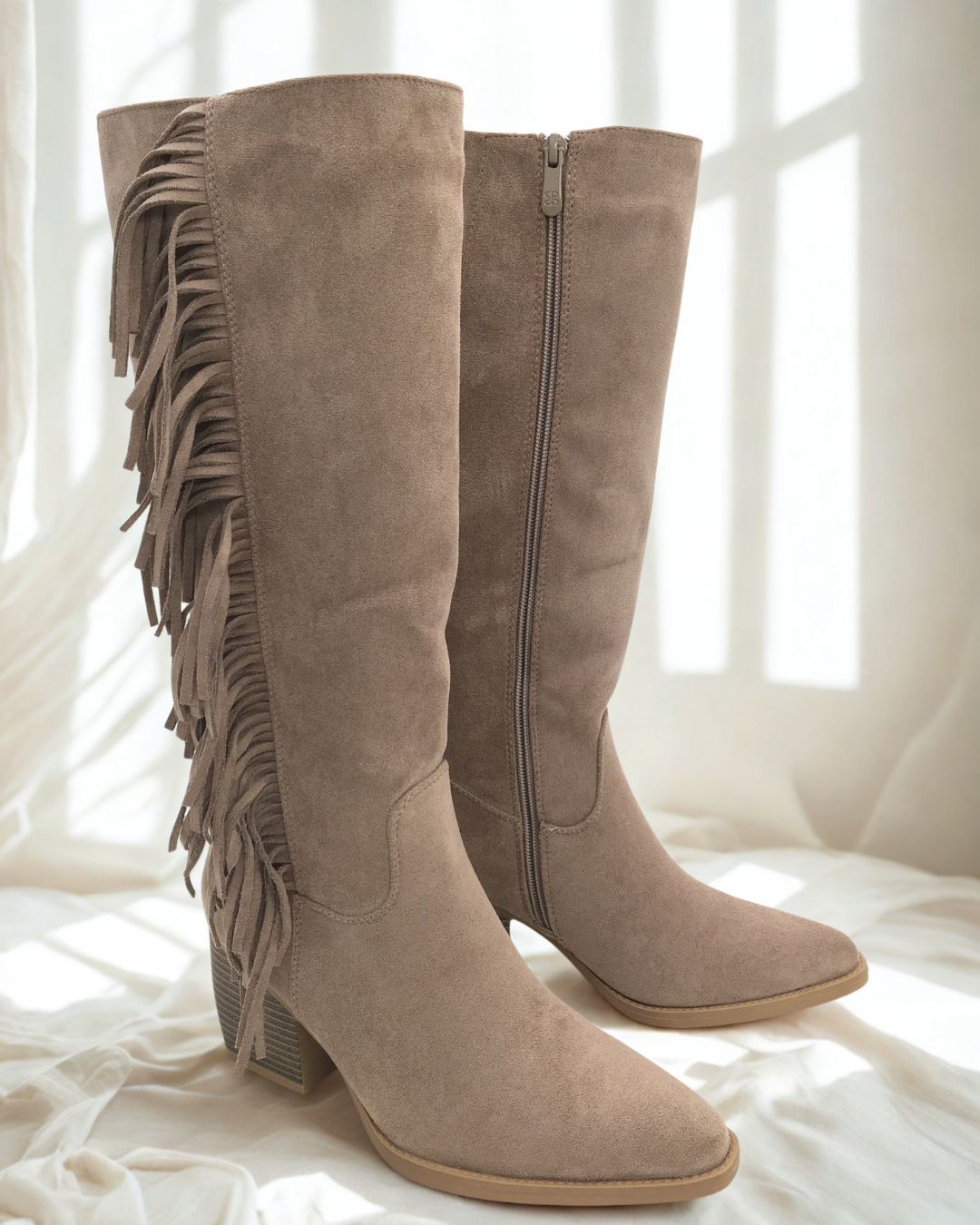 Khaki Fringe Ankle Boots by Viral