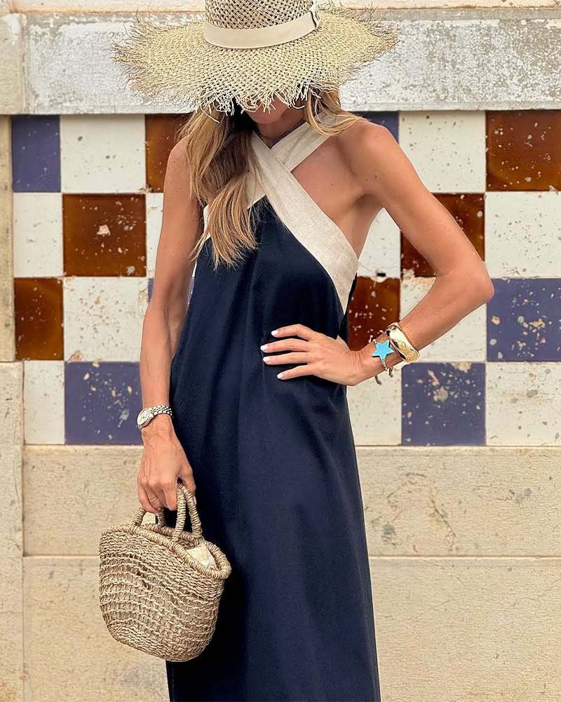 Alessia | Elegancka Sukienka z Odkrytymi Plecami i Modnym Krzyżowym Dekoltem