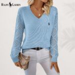 Ꮢalph Lauren |  Elegancki Sweter V-Neck z Dzianiny