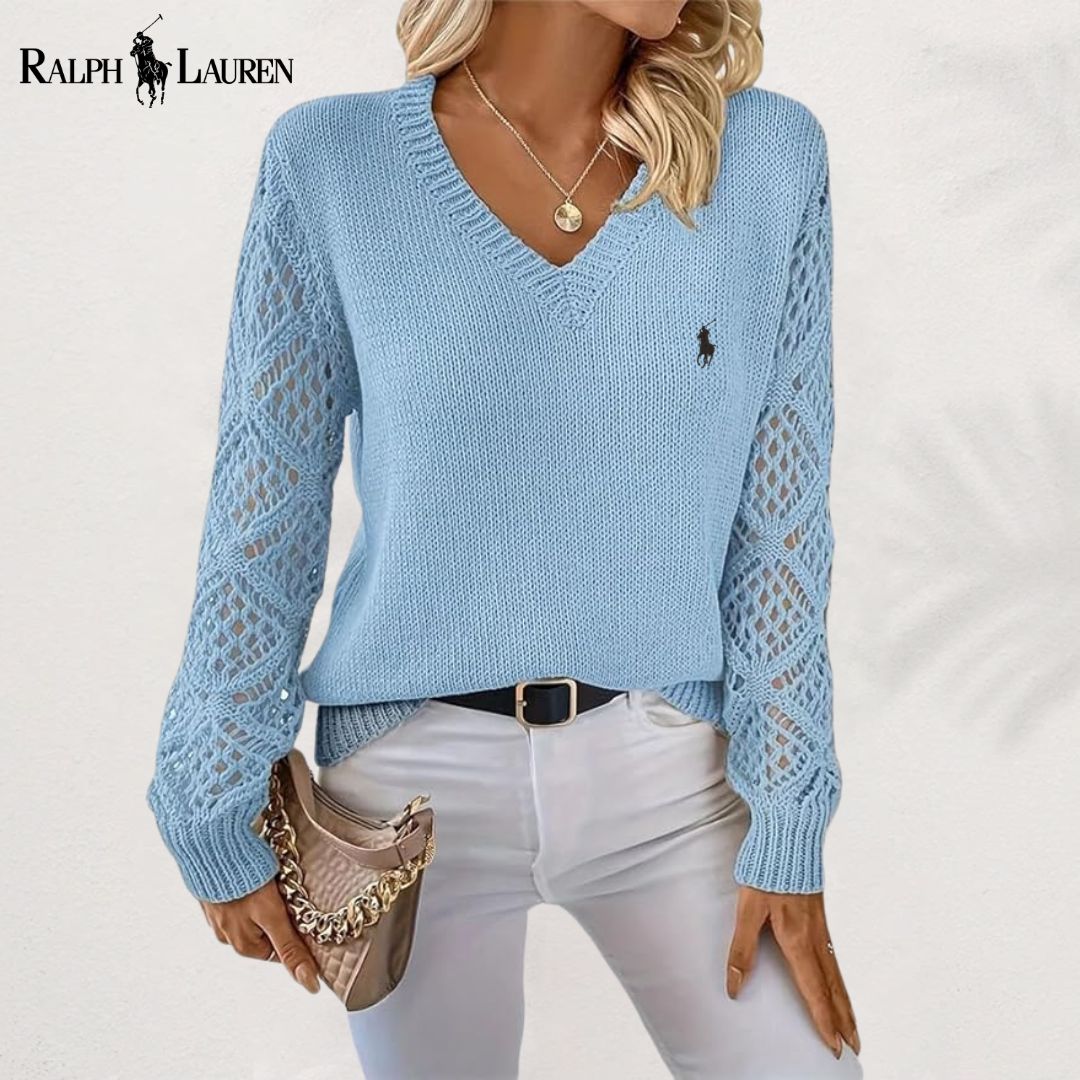 Ꮢalph Lauren |  Elegancki Sweter V-Neck z Dzianiny