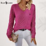 Ꮢalph Lauren |  Elegancki Sweter V-Neck z Dzianiny