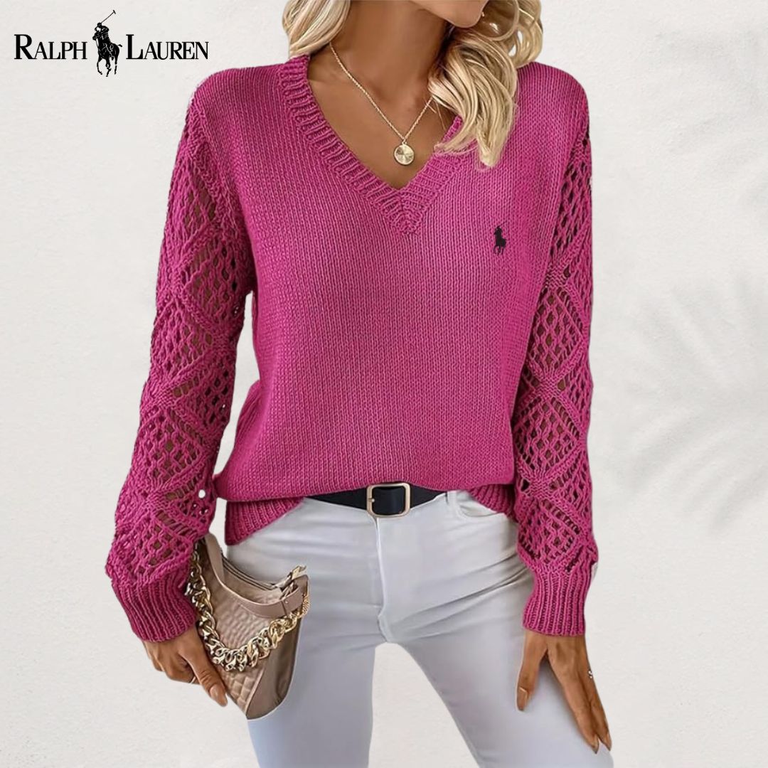 Ꮢalph Lauren |  Elegancki Sweter V-Neck z Dzianiny