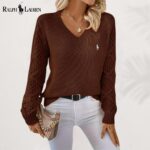 Ꮢalph Lauren |  Elegancki Sweter V-Neck z Dzianiny