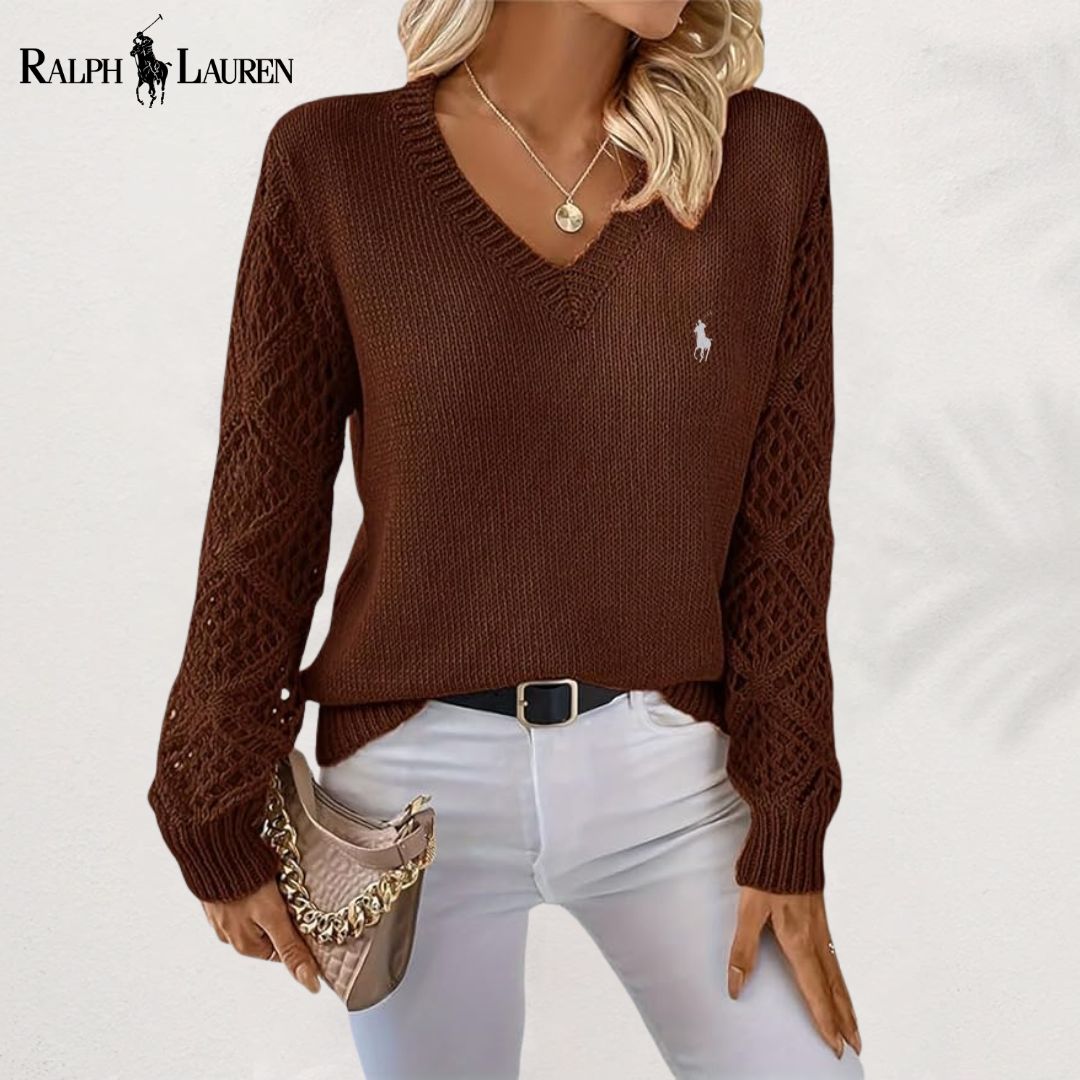 Ꮢalph Lauren |  Elegancki Sweter V-Neck z Dzianiny