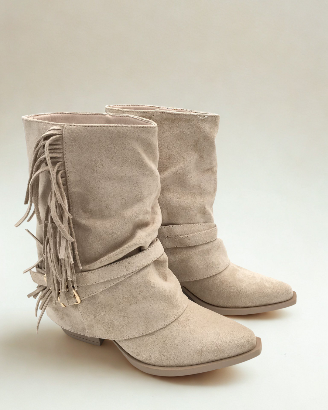 Beige Cody Fringle Ankle Boots