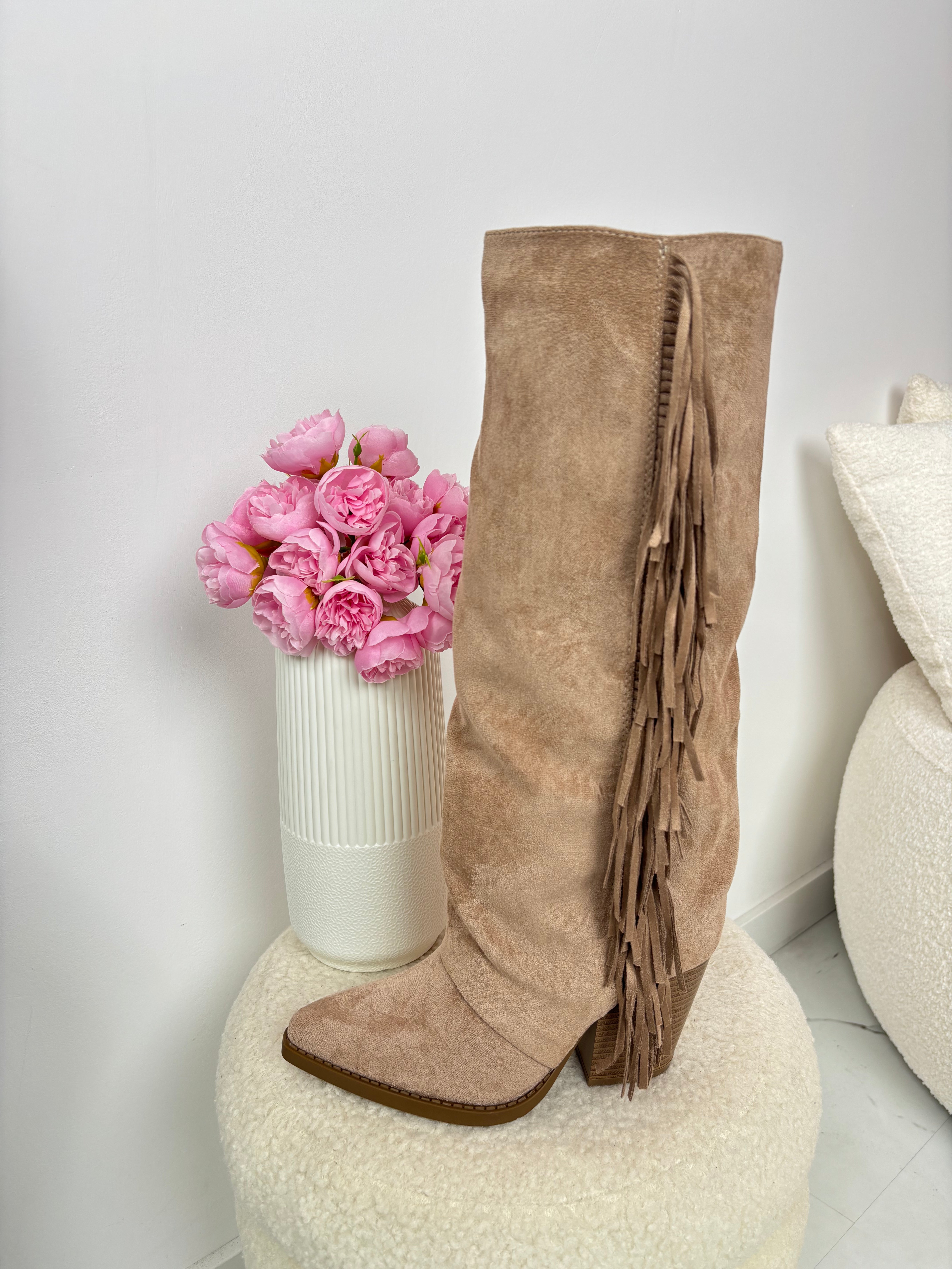 Khaki Western High Ankle Boots