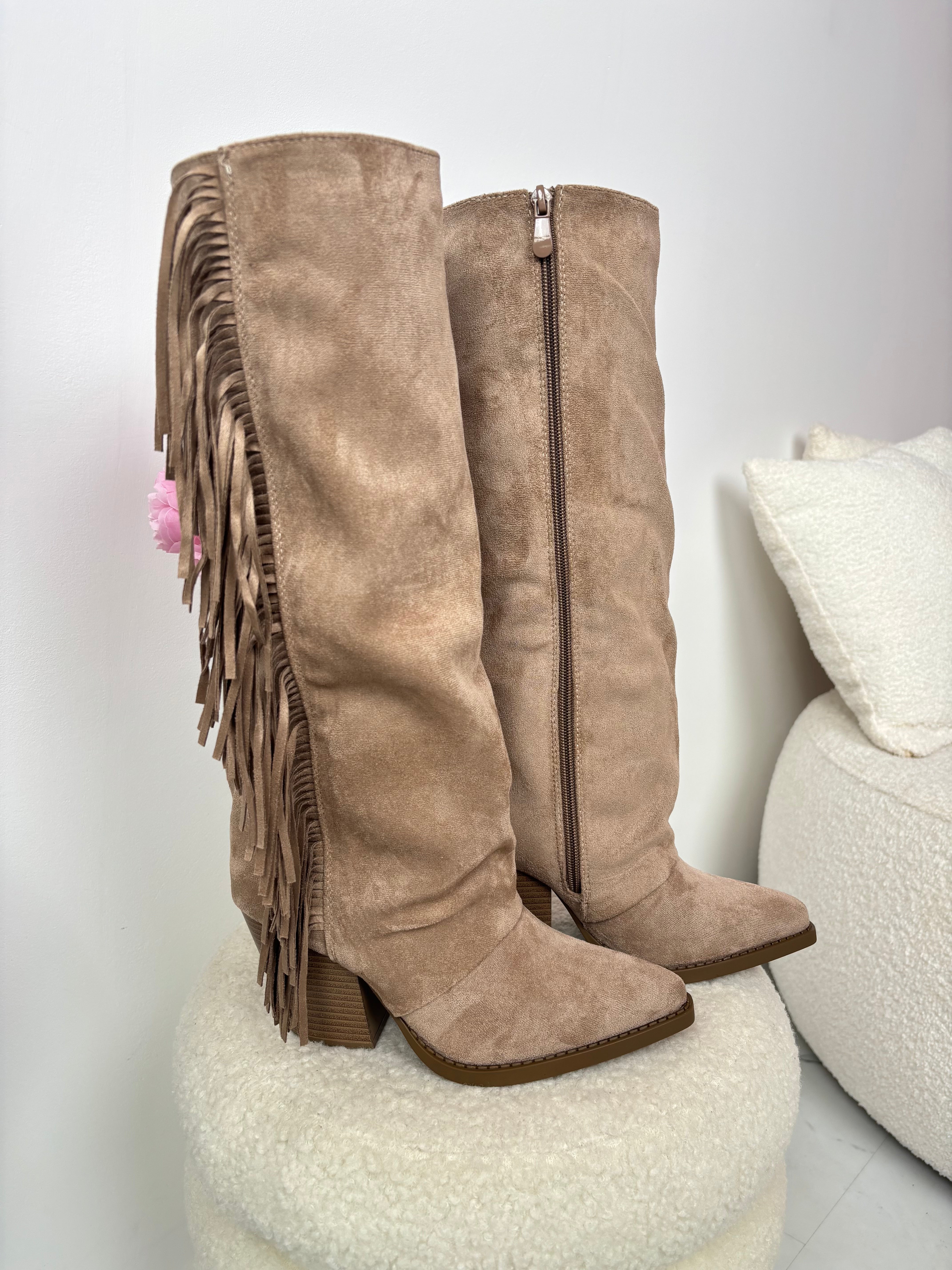 Khaki Western High Ankle Boots