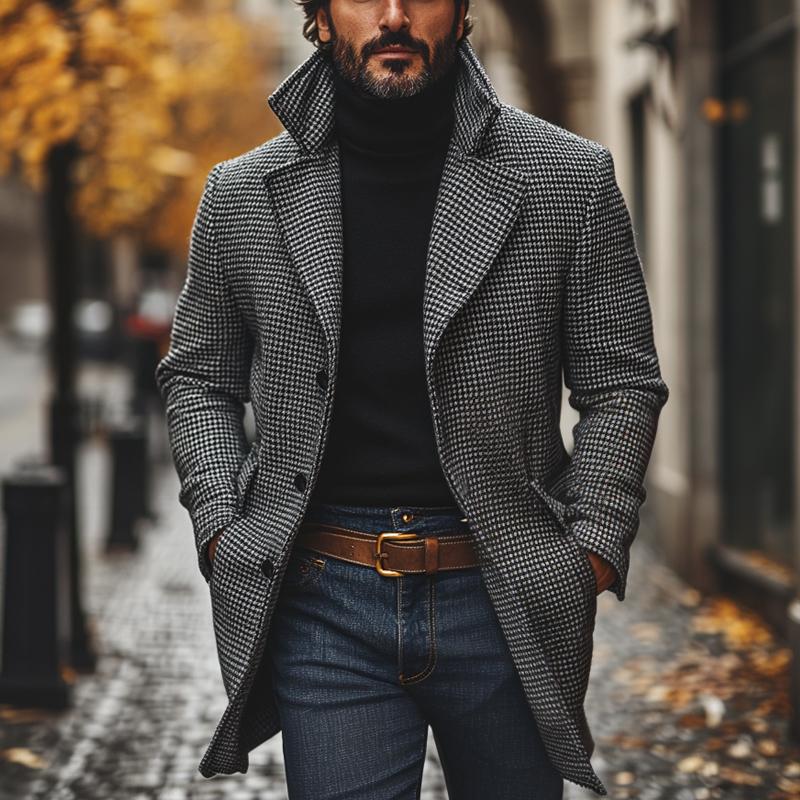 Borys | Płaszcz z klapami w wzór houndstooth